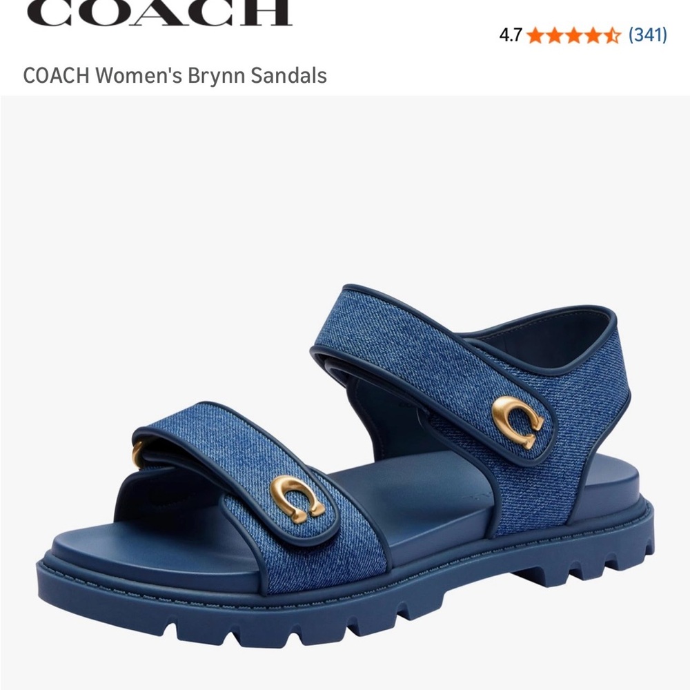 Coach Blue Denim Strap Sandals with Gold Hardware - Picture 3 of 4